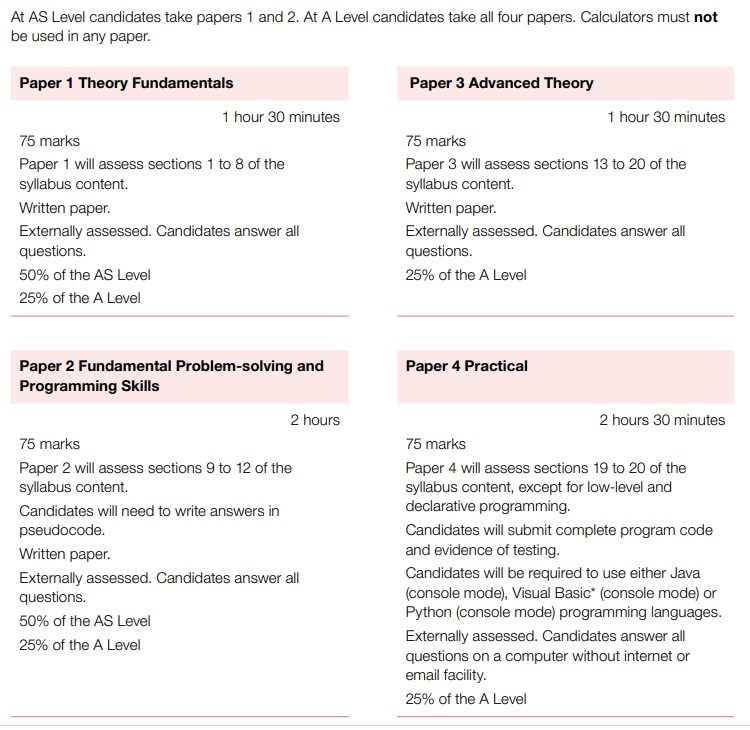 A Level computer science exam information