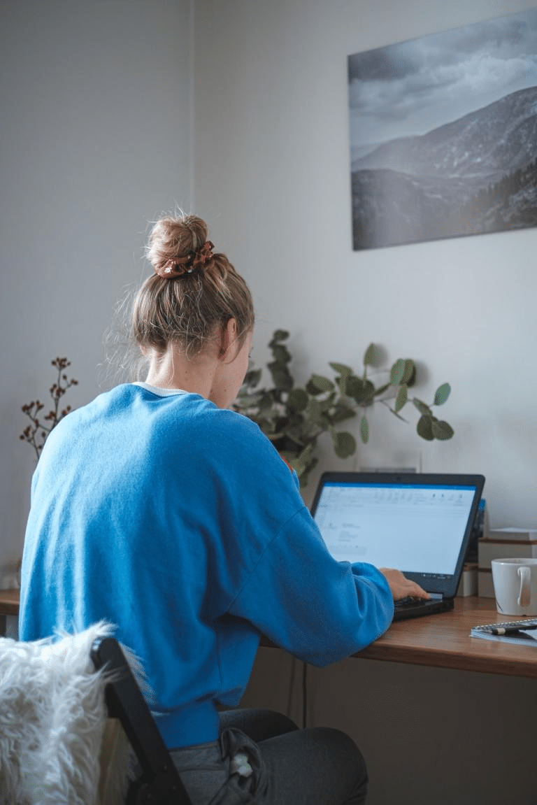 an A Level student completing her online homework in Abu Dhabi