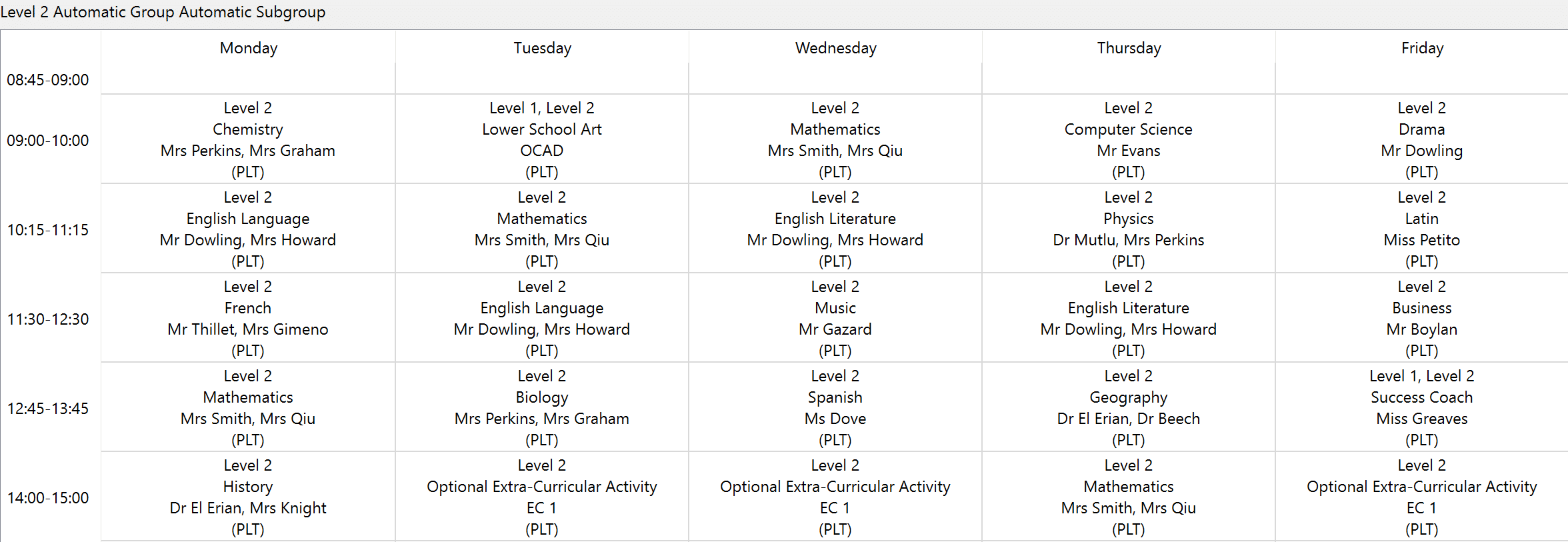 level 2 timetable