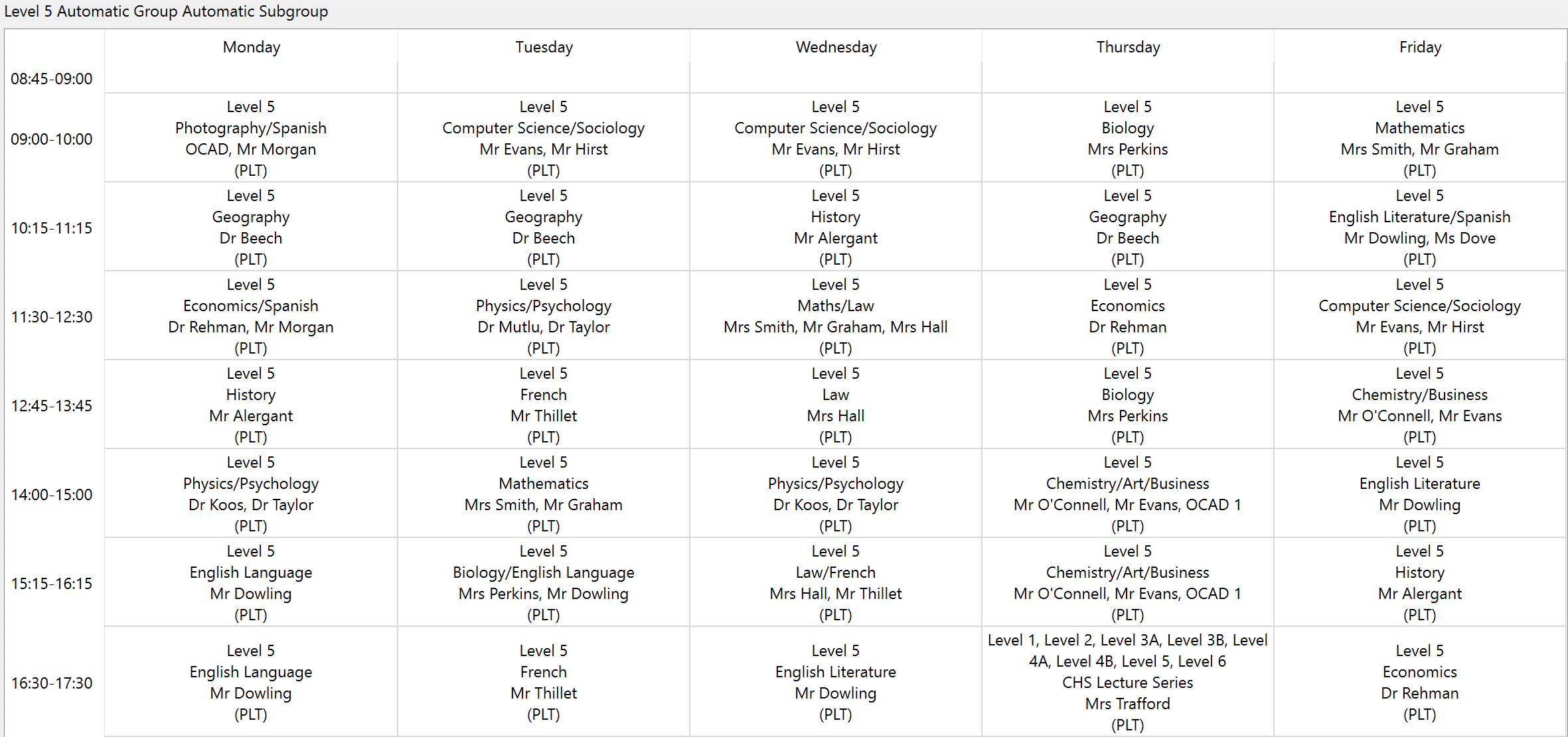 level 5 timetable