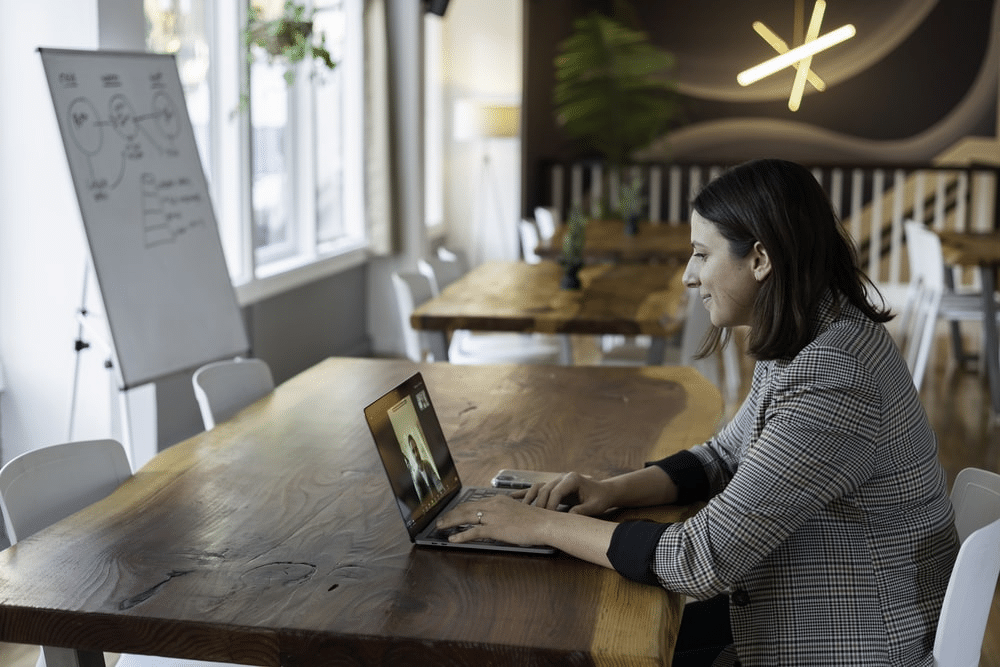 a teacher delivering an online lesson