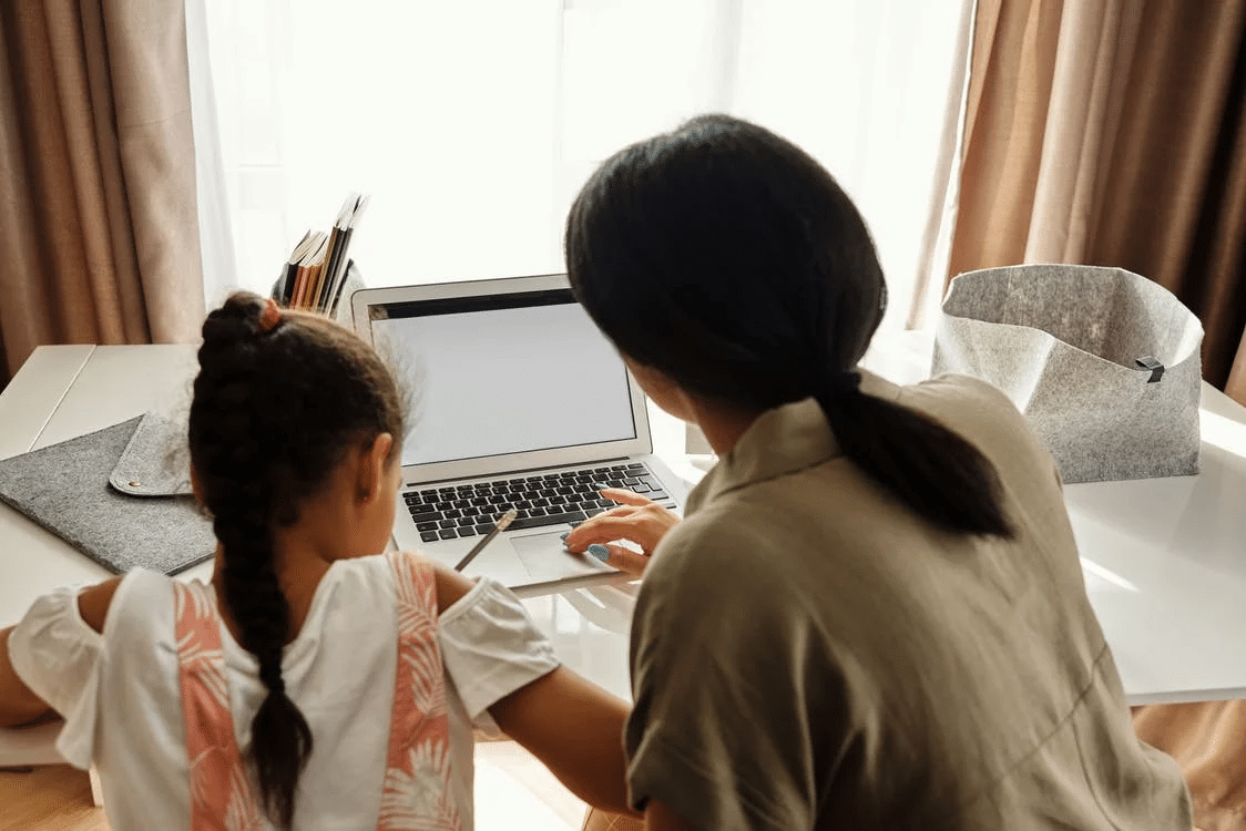 A lower school student taking an online class