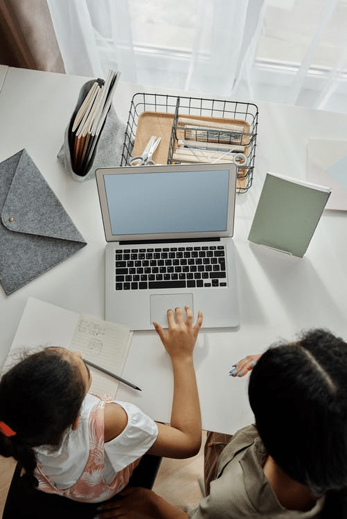 A lower school student taking an online class