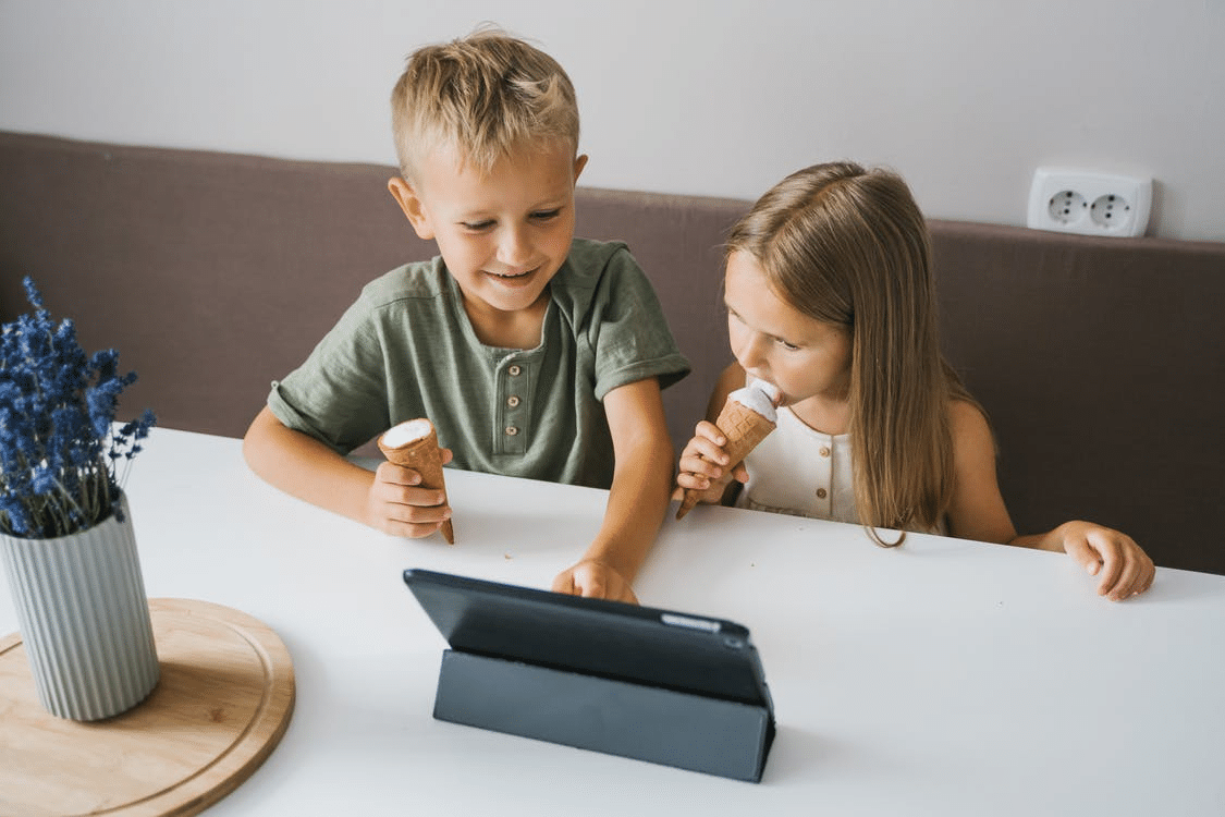 children enjoying ice cream during their homework break