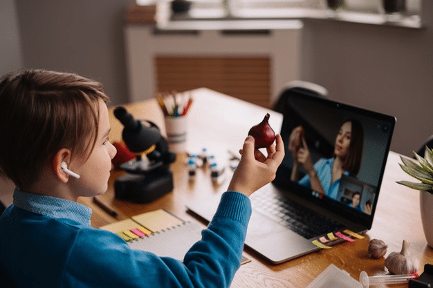 a boy attending online school