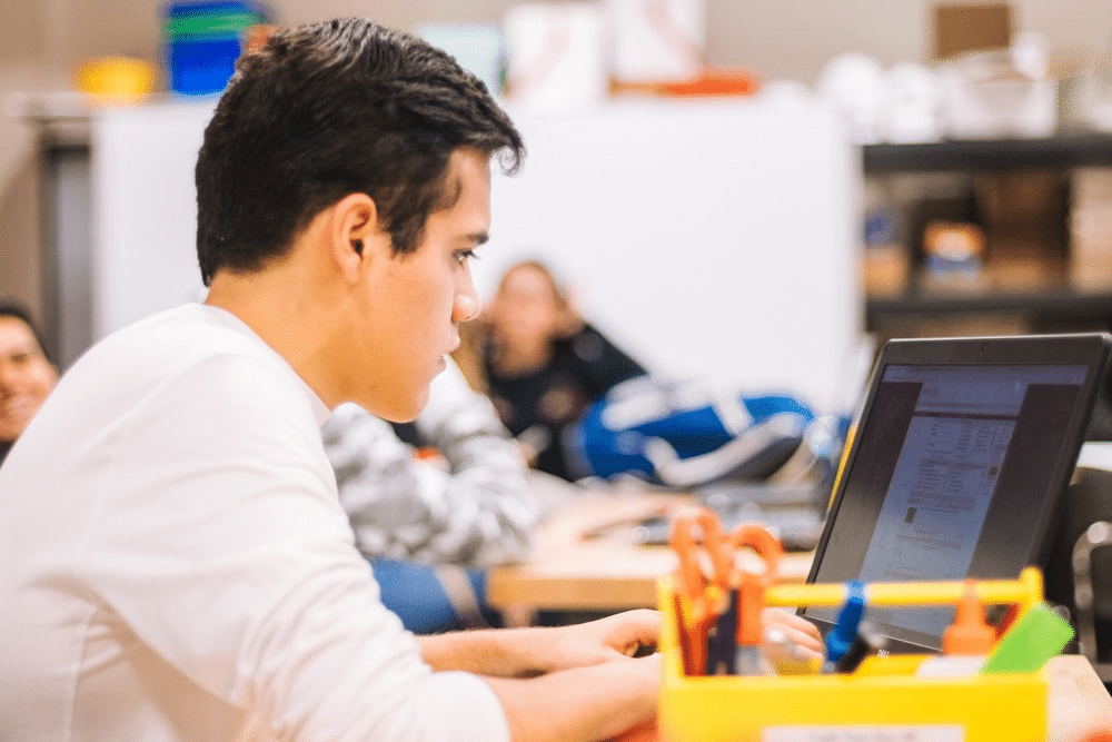 a student completing his online mock exam