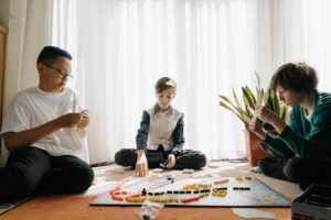 Kids playing a board game