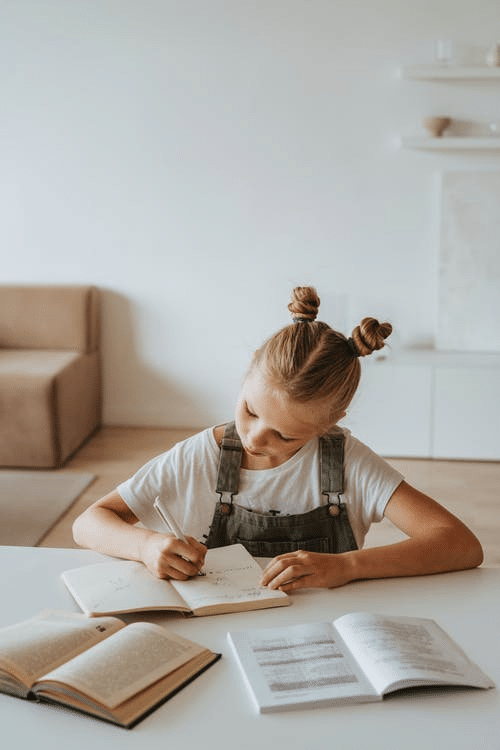 a student completing her work