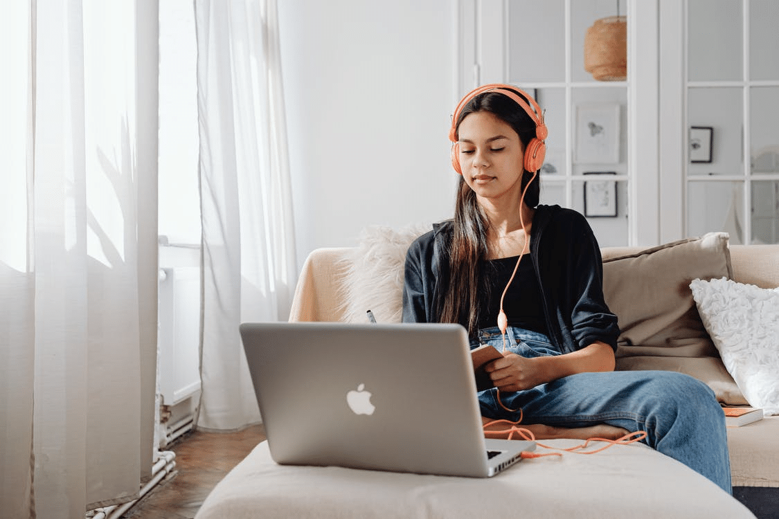 a student attending online school in Cardiff