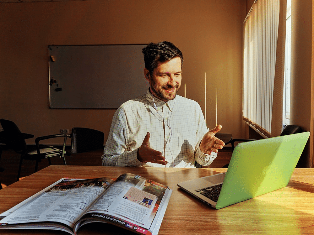 a teacher delivering an online lesson in Bangalore