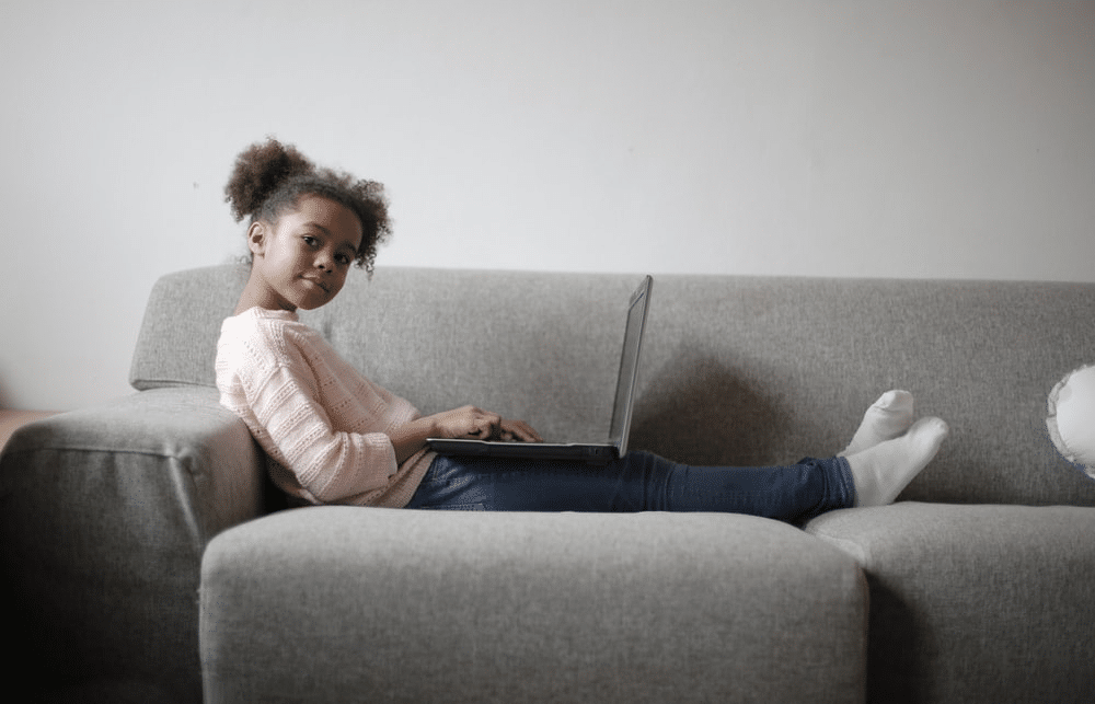 a young girl attending an online class in Johannesburg